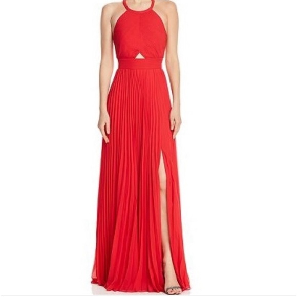 Aidan Mattox Red halter pleated gown 10 - Picture 1 of 7